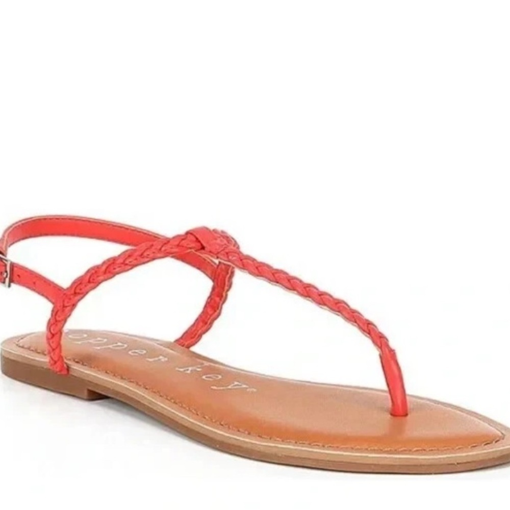 NEW-Size 6.5M Womens Copper Key Summerbreak Braided Strap Flat Sandals Red